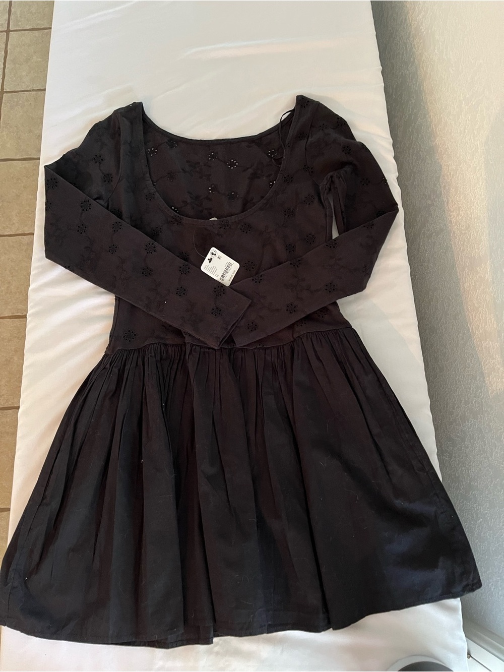 Black Eyelet Fit & Flare Dress Women’s Medium Long Sleeve Cottagecore NWT